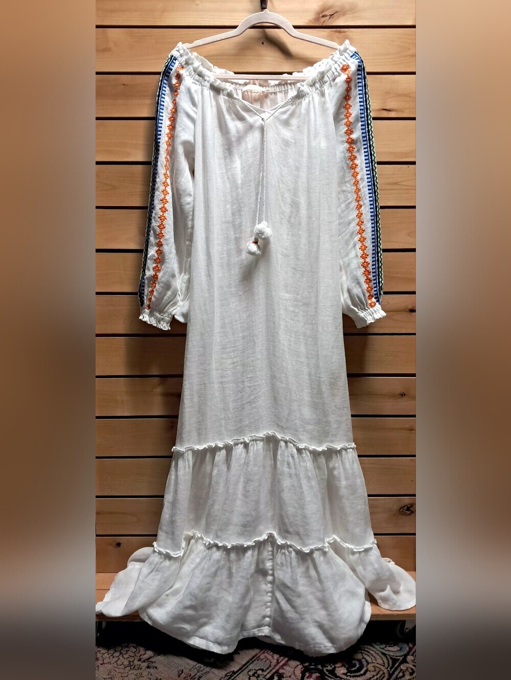 Tory Burch Embroidered Linen Peasant Dress Size S